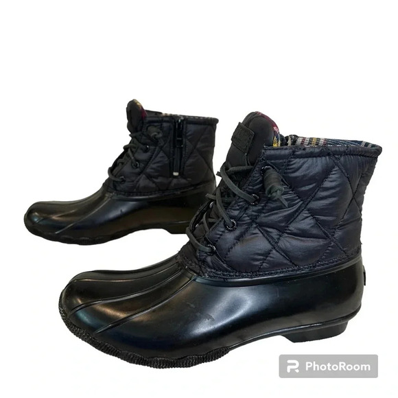 Sperry Women's Saltwater Nylon Quilt Rain Boot Black Size 9 - Picture 1 of 12